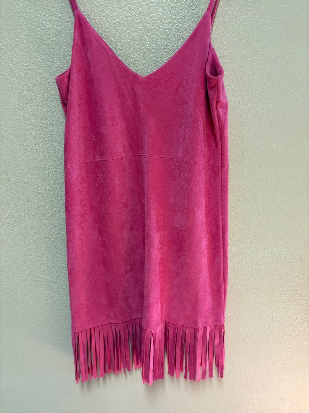Gianni Bini Hot Pink Suede Fringe Slip Dress